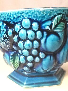 Inarco Japan E-3097 Blue Fruit Relief Planter Grapes Pears 1963